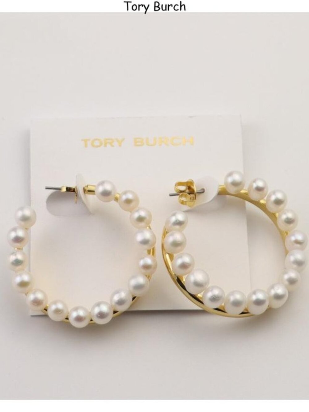 Tory Burch Gold Pearl-Embellished Hoop Bracelets